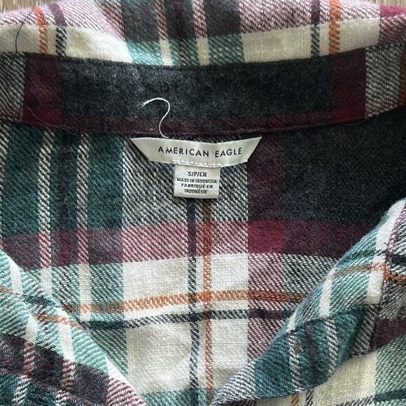 American Eagle Peplum Plaid Flannel Button Down Long Sleeve Shirt Small - Picture 2 of 5